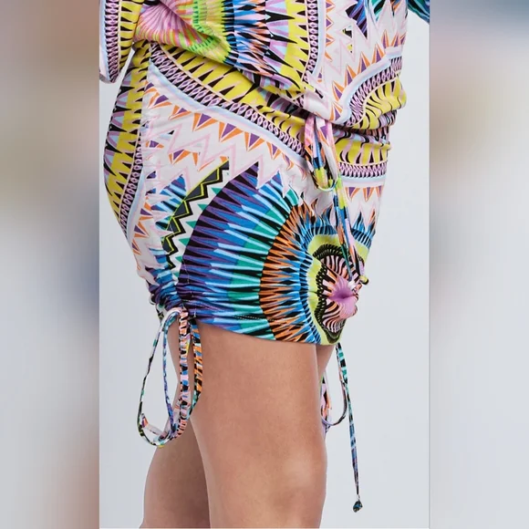 Lascana Venus Convertible Mini Dress XL Cover Up Drawstring Ruching Boho Tribal - Picture 8 of 15